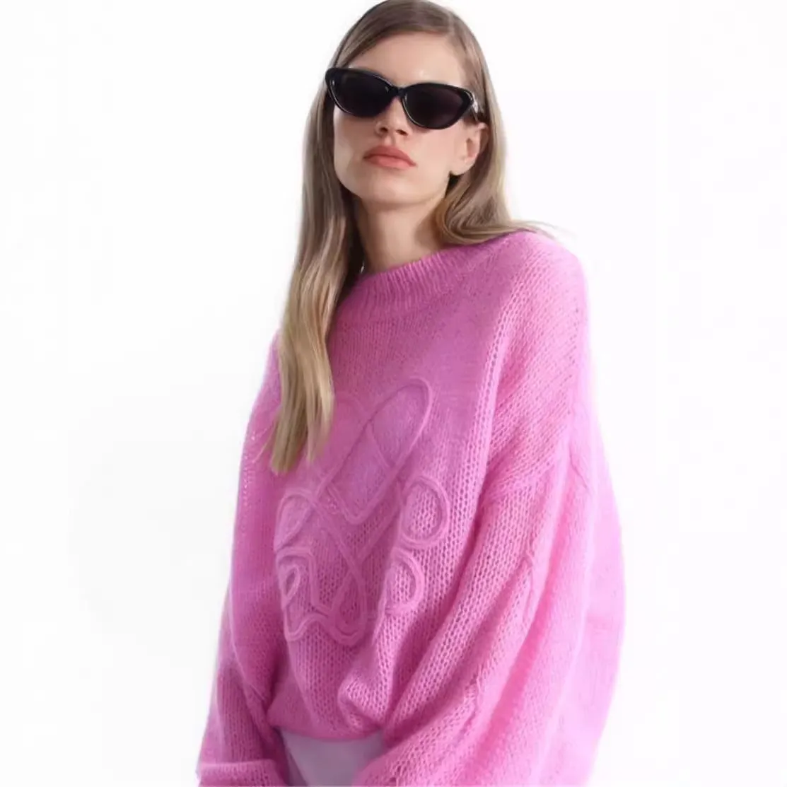 Long Sleeve Embroidery Loose Casual Pullover Sweater