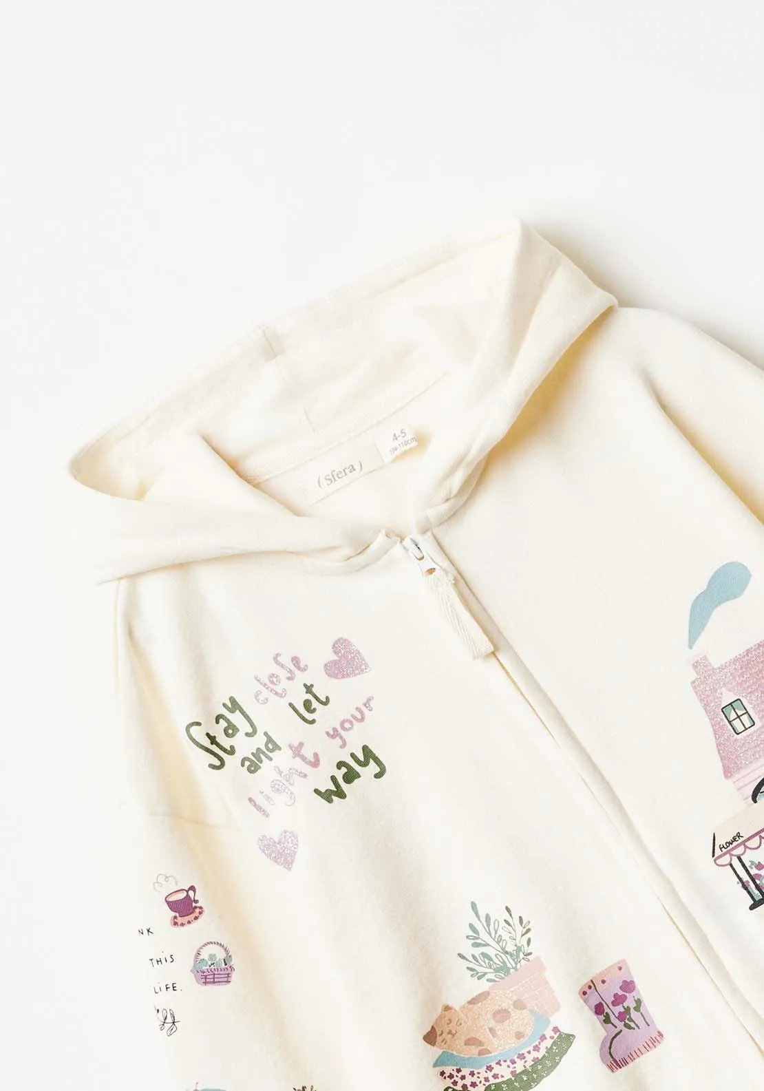 Long Sleeve House Sweatshirt With Zip - White