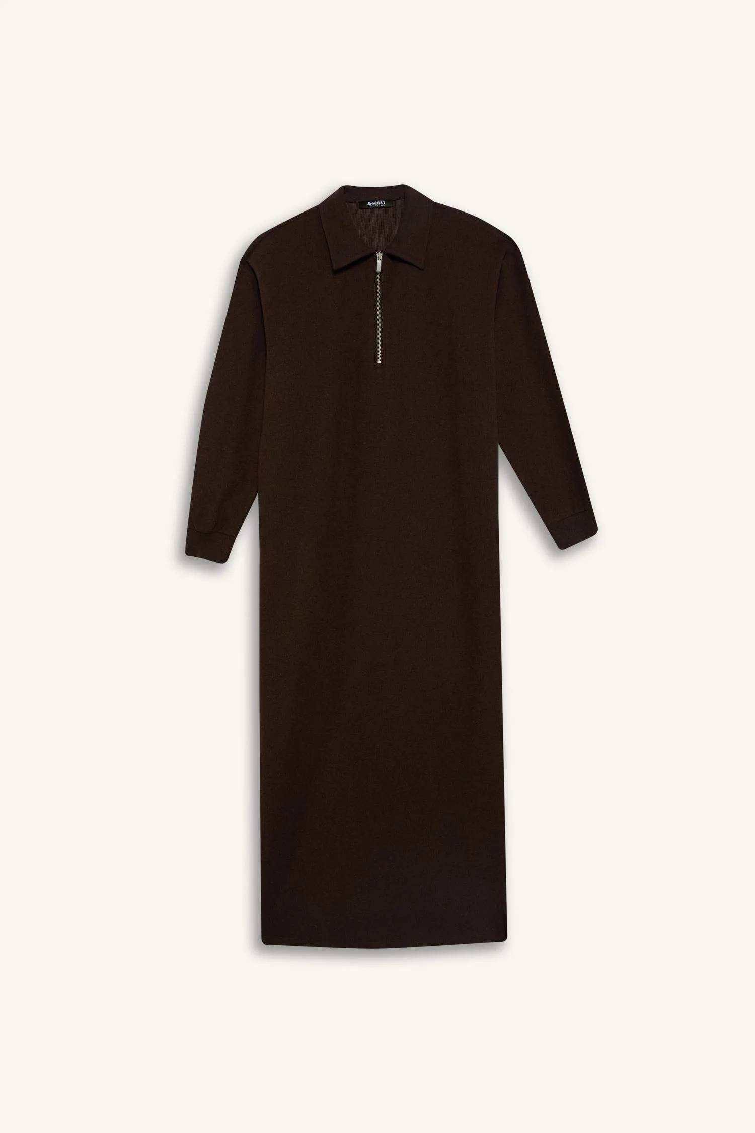 Loose Fit Zippered Polo Collar Basic Midi Dress