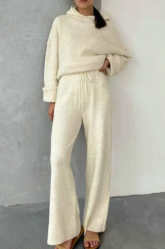 Loungewear Knitted Hoodie and Pants Set
