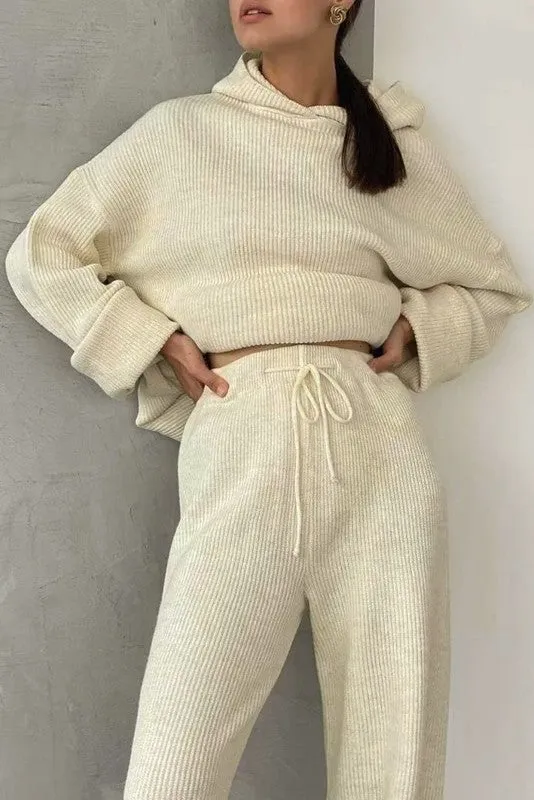 Loungewear Knitted Hoodie and Pants Set