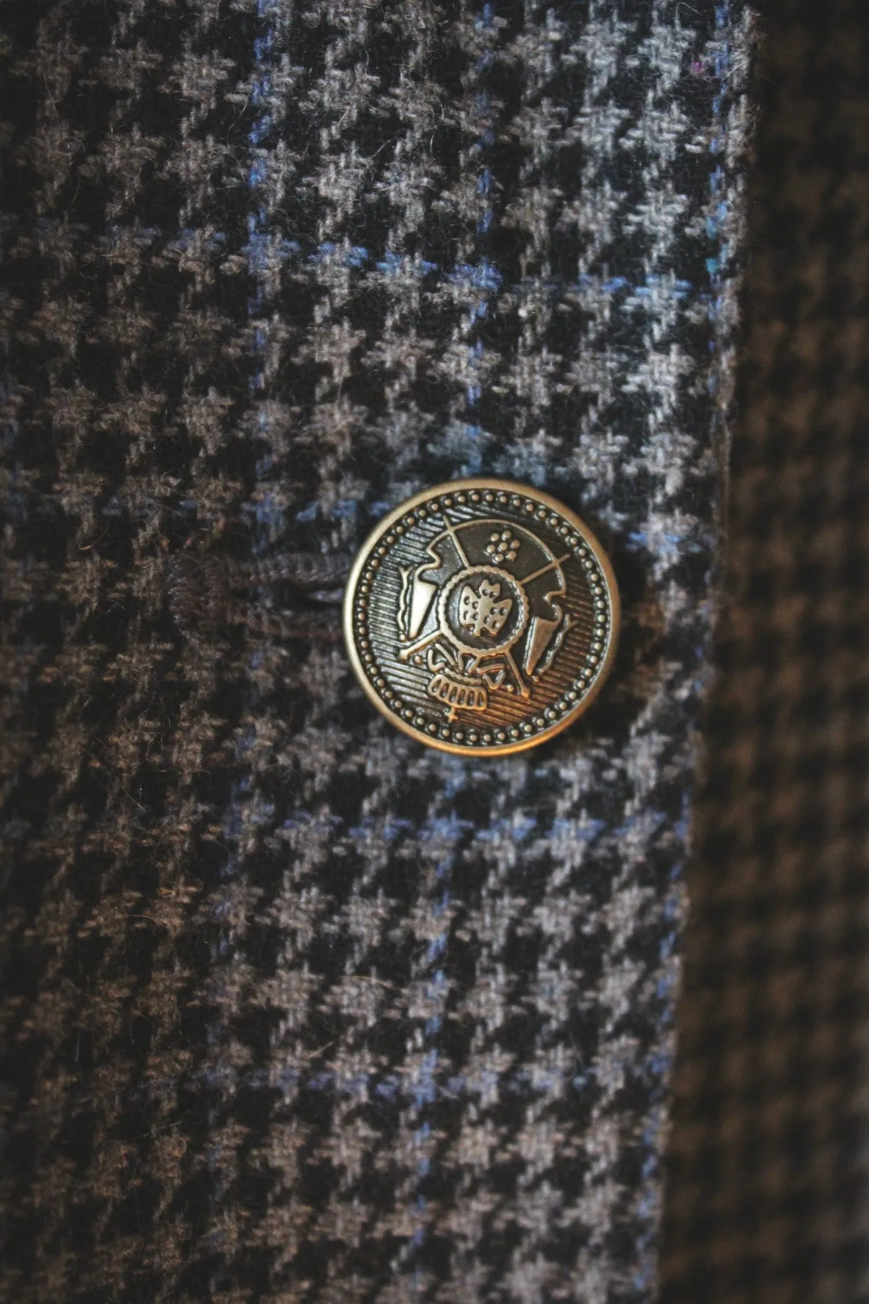 LOVE TREE Houndstooth Print One Button Blazer
