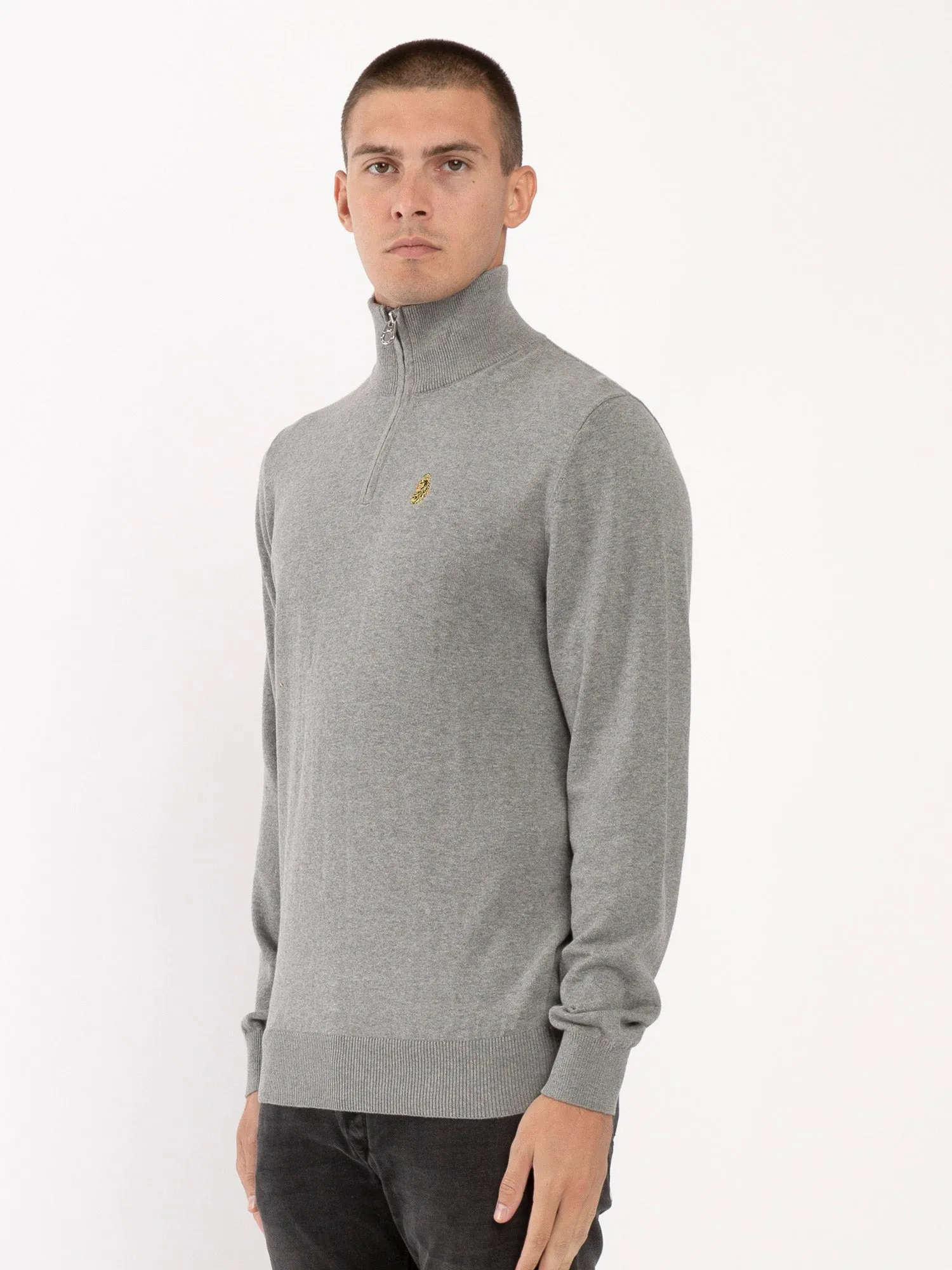 Luke 1977 M690652 Tel Aviv Half Zip Knitted Sweatshirt Grey Marl