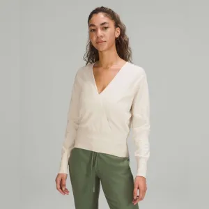 Lululemon Crossover Ribbed Waist Sweater-White Opal-95% Org Cotton|5% Cashmere