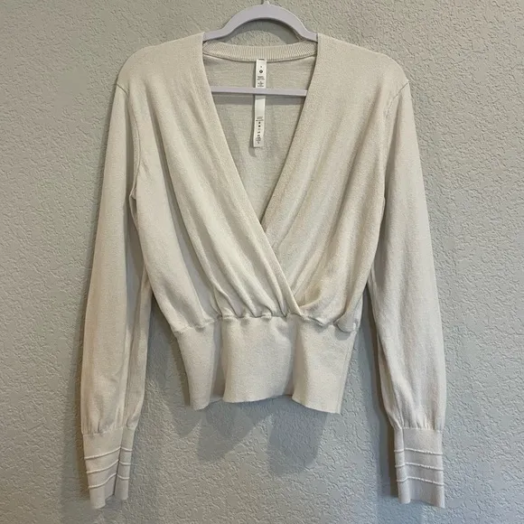 Lululemon Crossover Ribbed Waist Sweater-White Opal-95% Org Cotton|5% Cashmere