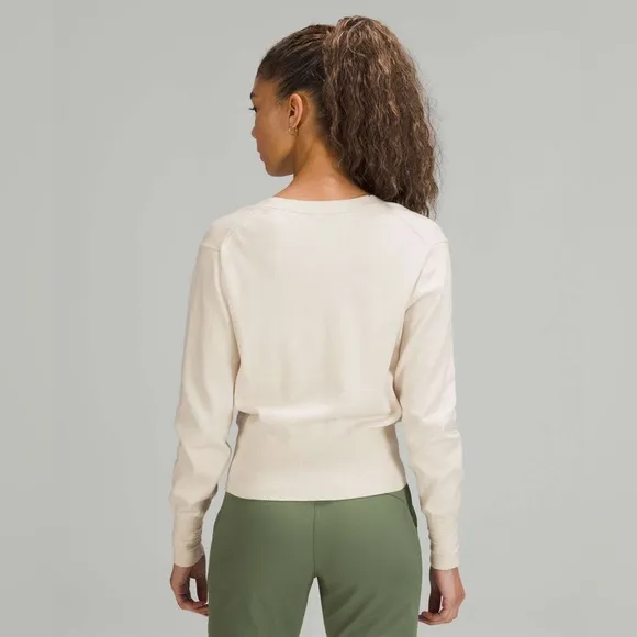 Lululemon Crossover Ribbed Waist Sweater-White Opal-95% Org Cotton|5% Cashmere