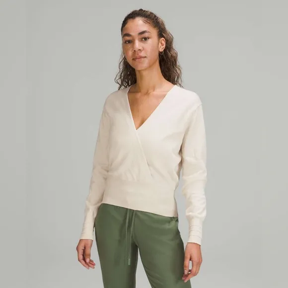 Lululemon Crossover Ribbed Waist Sweater-White Opal-95% Org Cotton|5% Cashmere