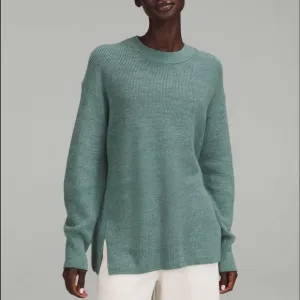 Lululemon Merino Wool-Blend Ribbed Crewneck Sweater Aqua Green