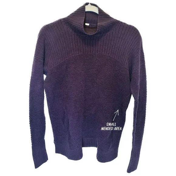 Lululemon Warm &amp; Restore Sweater 100% Merino Wool Black Cherry Purple Red Size 8