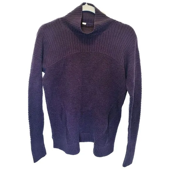 Lululemon Warm &amp; Restore Sweater 100% Merino Wool Black Cherry Purple Red Size 8