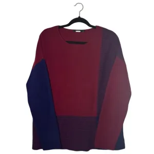 Lusso Cashmere Color Block Striped Burgundy Sweater