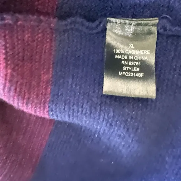Lusso Cashmere Color Block Striped Burgundy Sweater