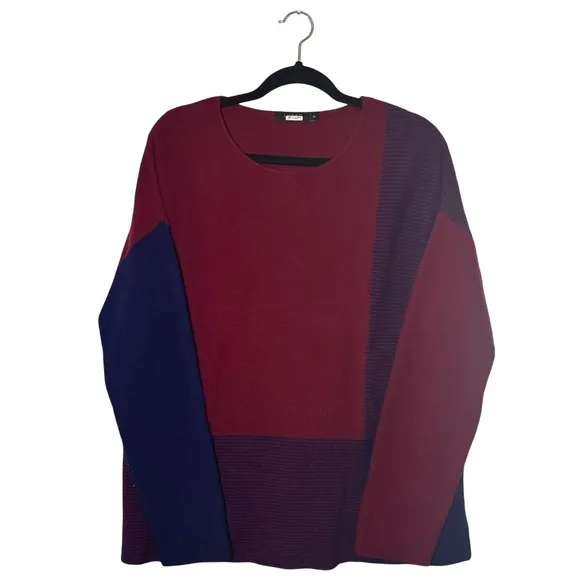 Lusso Cashmere Color Block Striped Burgundy Sweater