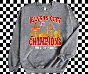 LVIII Champions Vegas Skyline Grey Graphic Sweatshirt