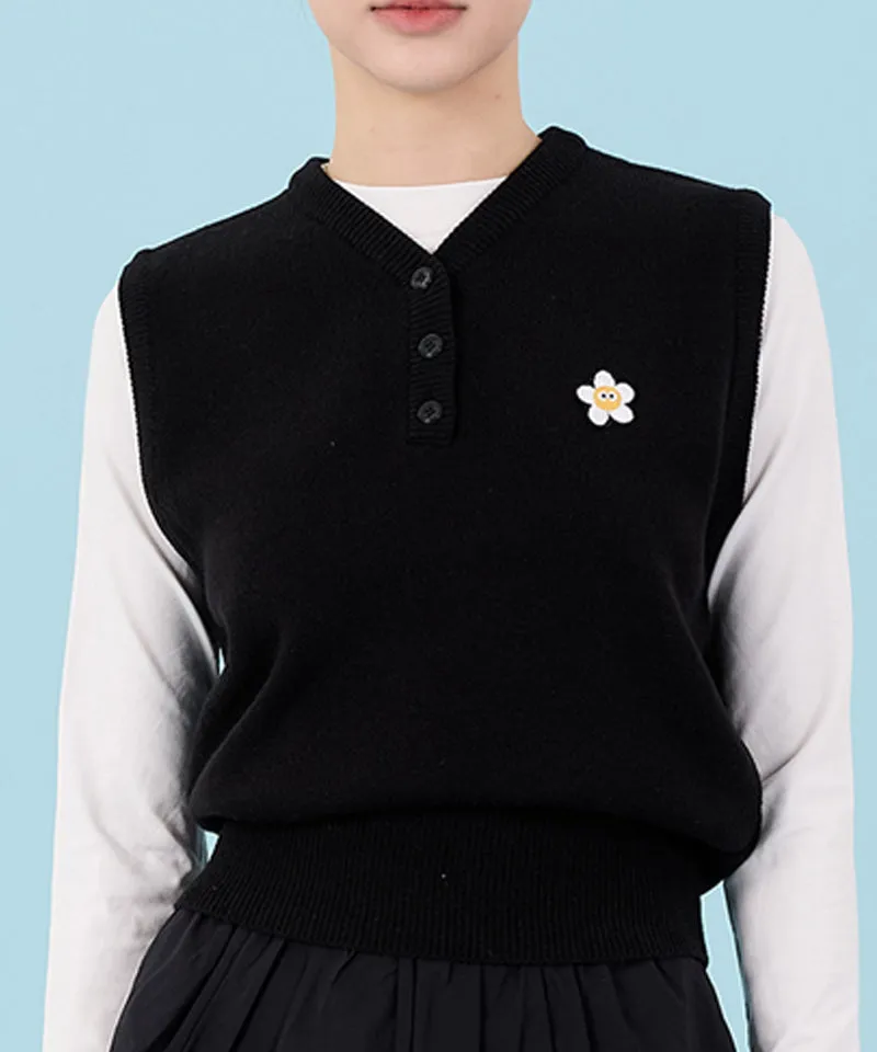 MACKY Golf: Patch Button Knit Vest - Black