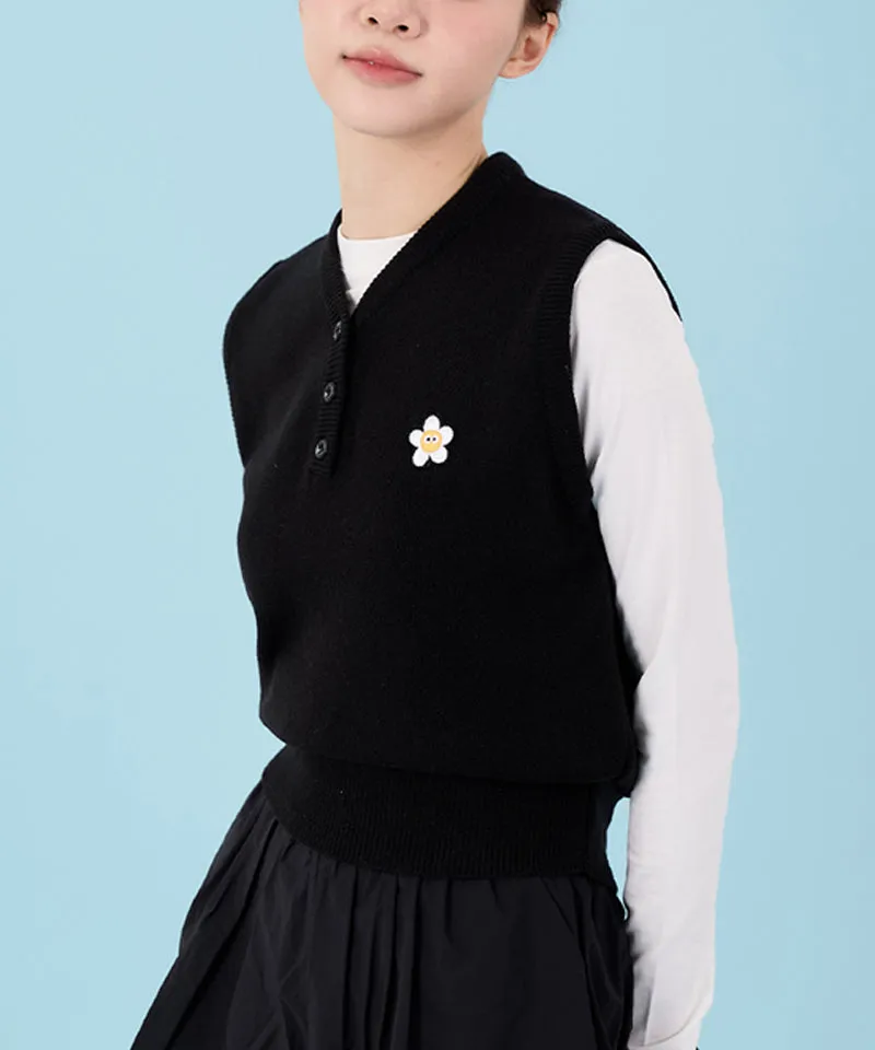 MACKY Golf: Patch Button Knit Vest - Black