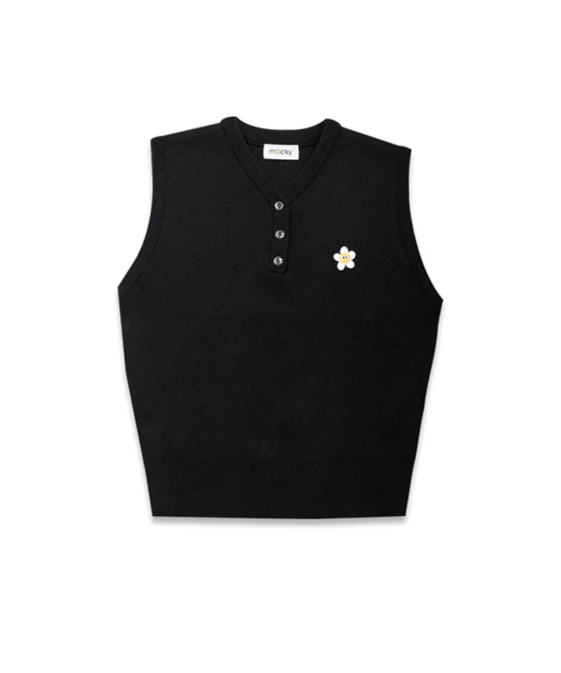 MACKY Golf: Patch Button Knit Vest - Black