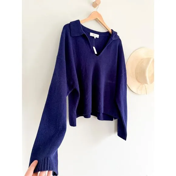 Madewell | NWT | Cashmere-Wool Blend Polo Sweater in Bright Cobalt Blue | Sz XL