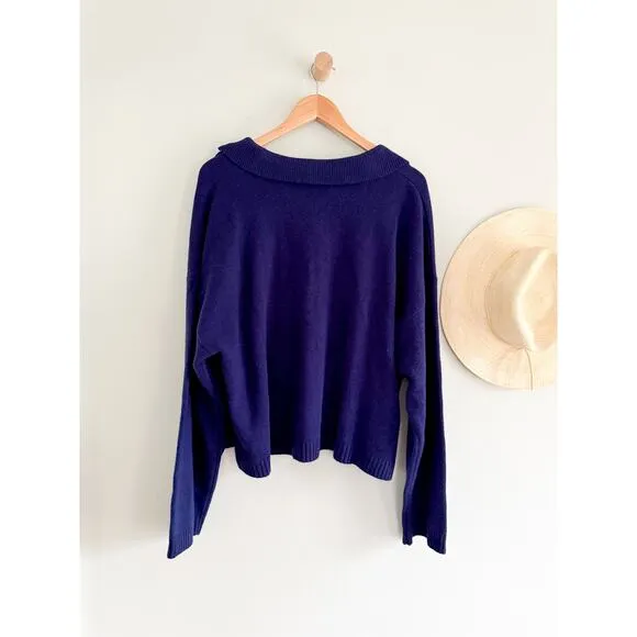 Madewell | NWT | Cashmere-Wool Blend Polo Sweater in Bright Cobalt Blue | Sz XL
