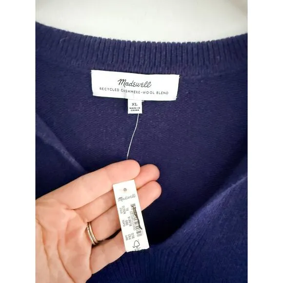 Madewell | NWT | Cashmere-Wool Blend Polo Sweater in Bright Cobalt Blue | Sz XL