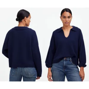 Madewell | NWT | Cashmere-Wool Blend Polo Sweater in Bright Cobalt Blue | Sz XL