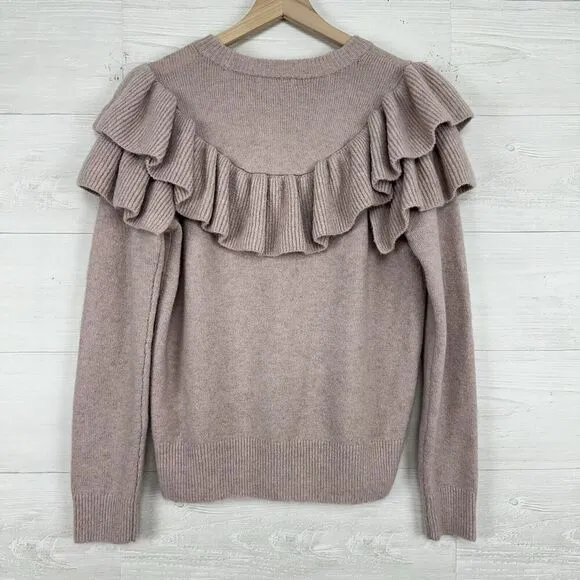 Madewell Ruffle Yoke Sweater Women S Coziest Yarn Pink Crew Neck Wool Blend NWT