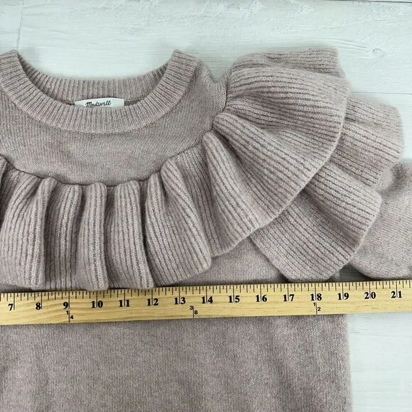 Madewell Ruffle Yoke Sweater Women S Coziest Yarn Pink Crew Neck Wool Blend NWT