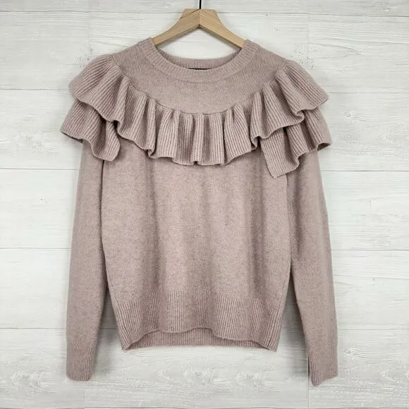 Madewell Ruffle Yoke Sweater Women S Coziest Yarn Pink Crew Neck Wool Blend NWT