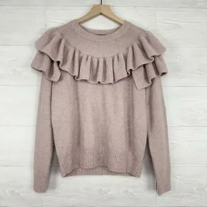 Madewell Ruffle Yoke Sweater Women S Coziest Yarn Pink Crew Neck Wool Blend NWT