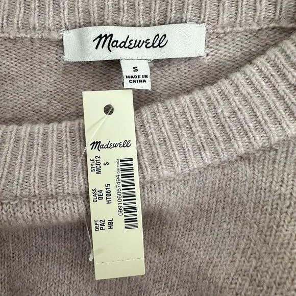 Madewell Ruffle Yoke Sweater Women S Coziest Yarn Pink Crew Neck Wool Blend NWT