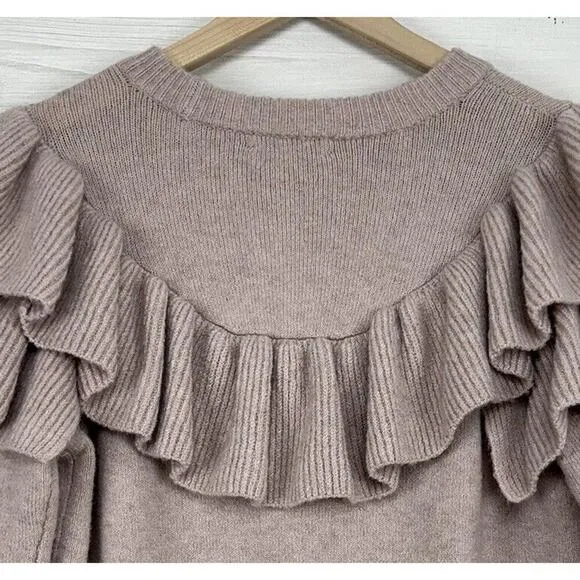 Madewell Ruffle Yoke Sweater Women S Coziest Yarn Pink Crew Neck Wool Blend NWT