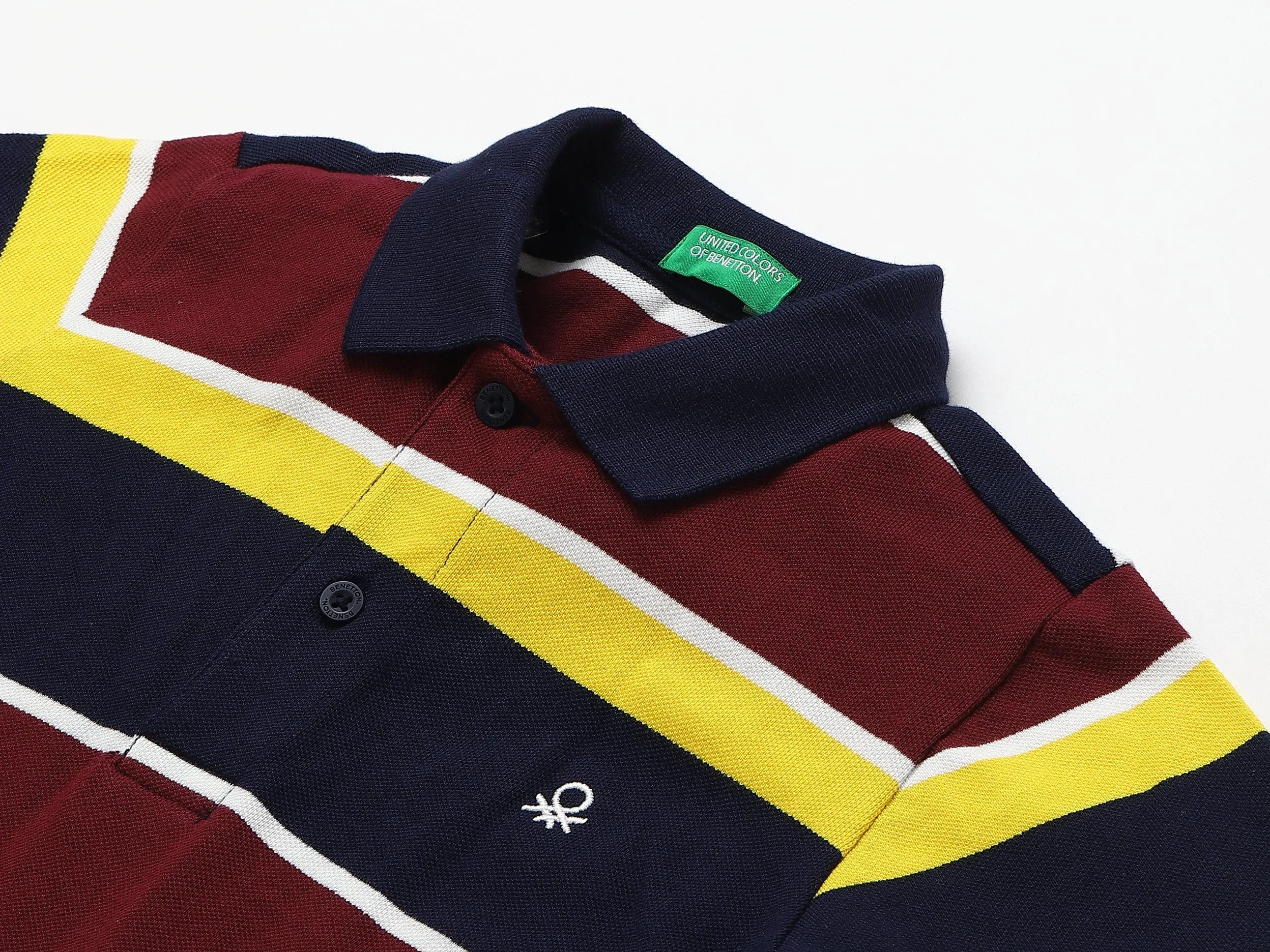 Maroon And Navy Blue Striped Polo T-Shirt