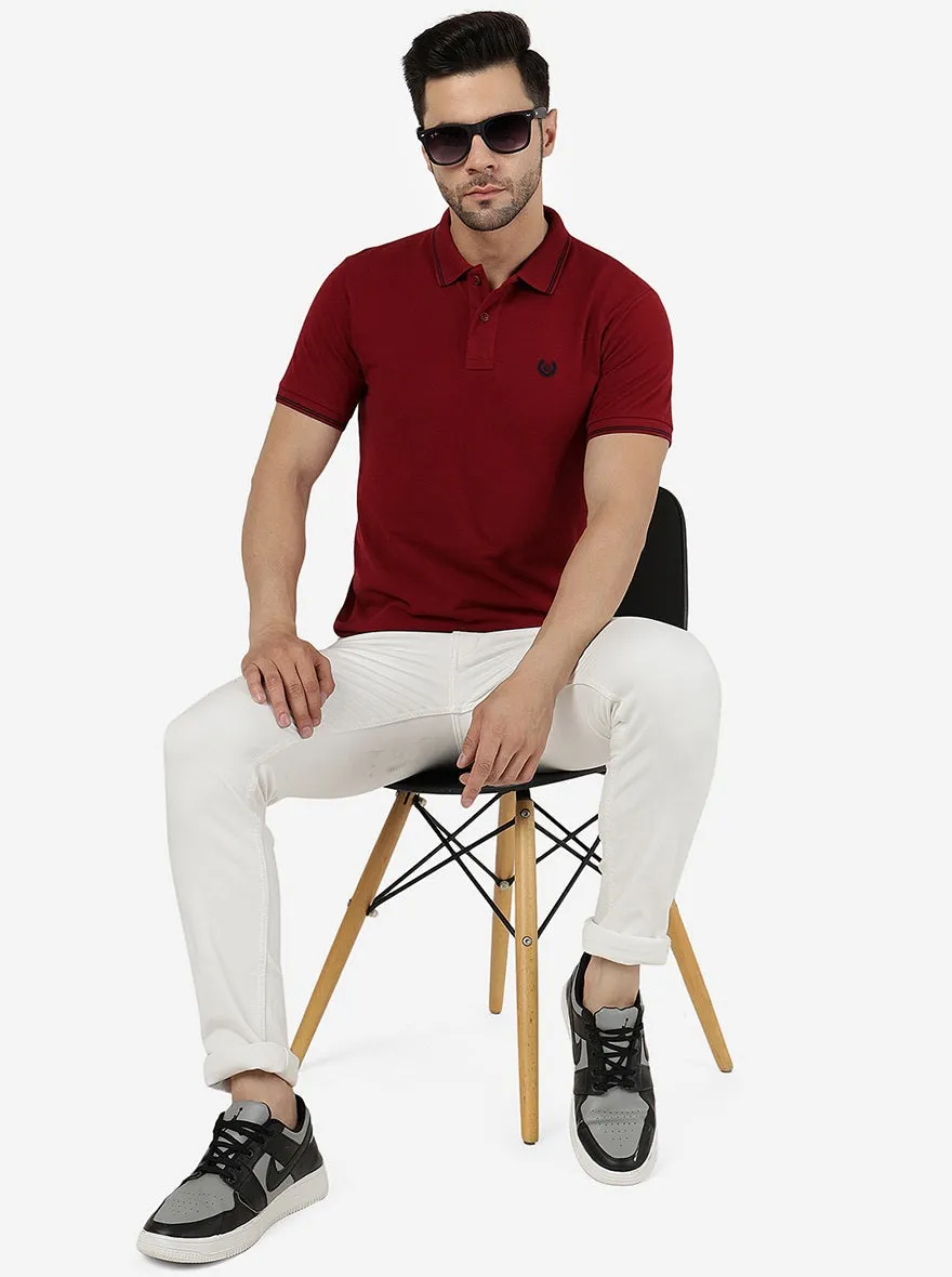Maroon Solid Slim Fit Polo T-Shirt | Greenfibre