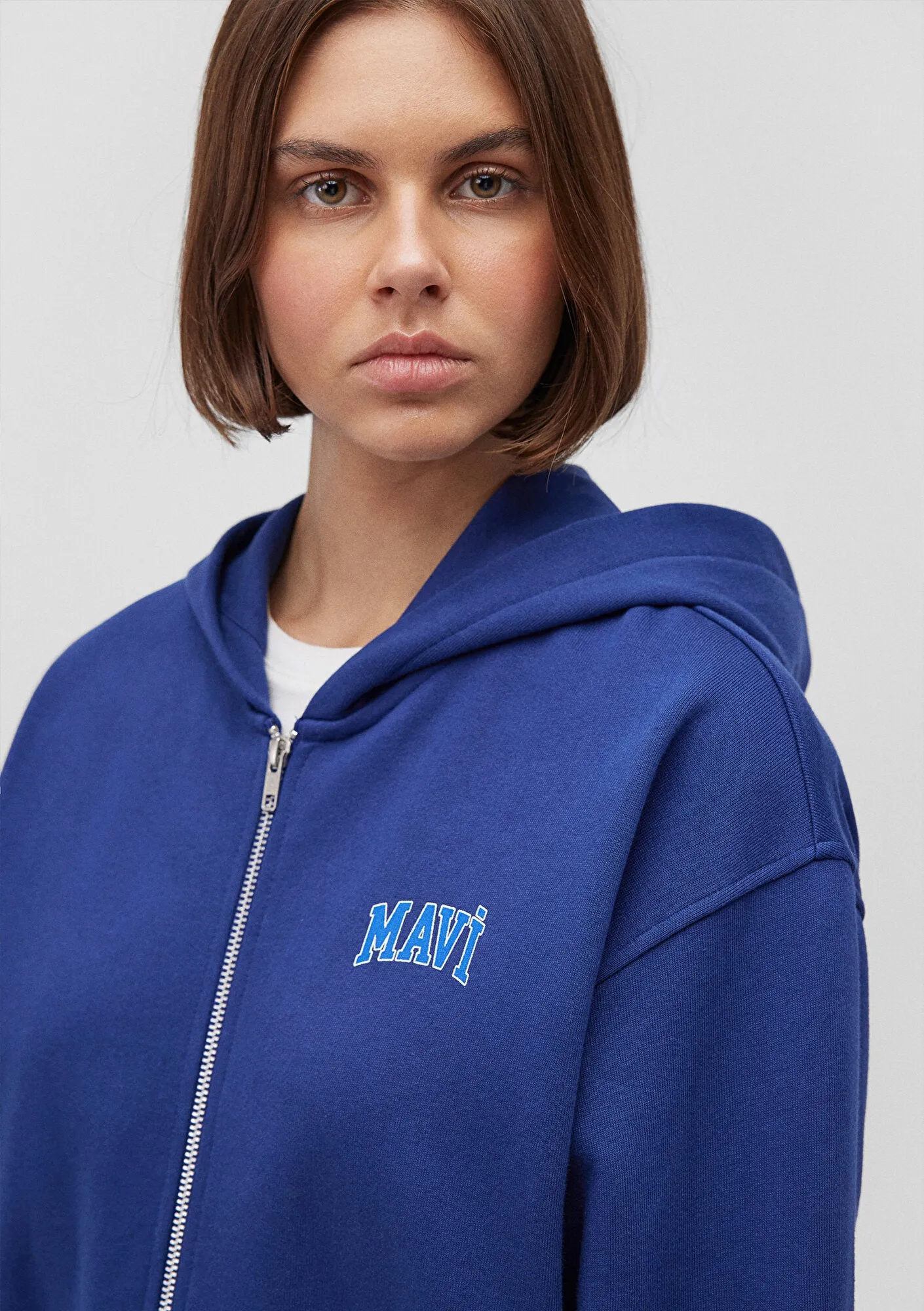 Mavi Logo Printed Hooded Blue Zip Up Sweatshirt