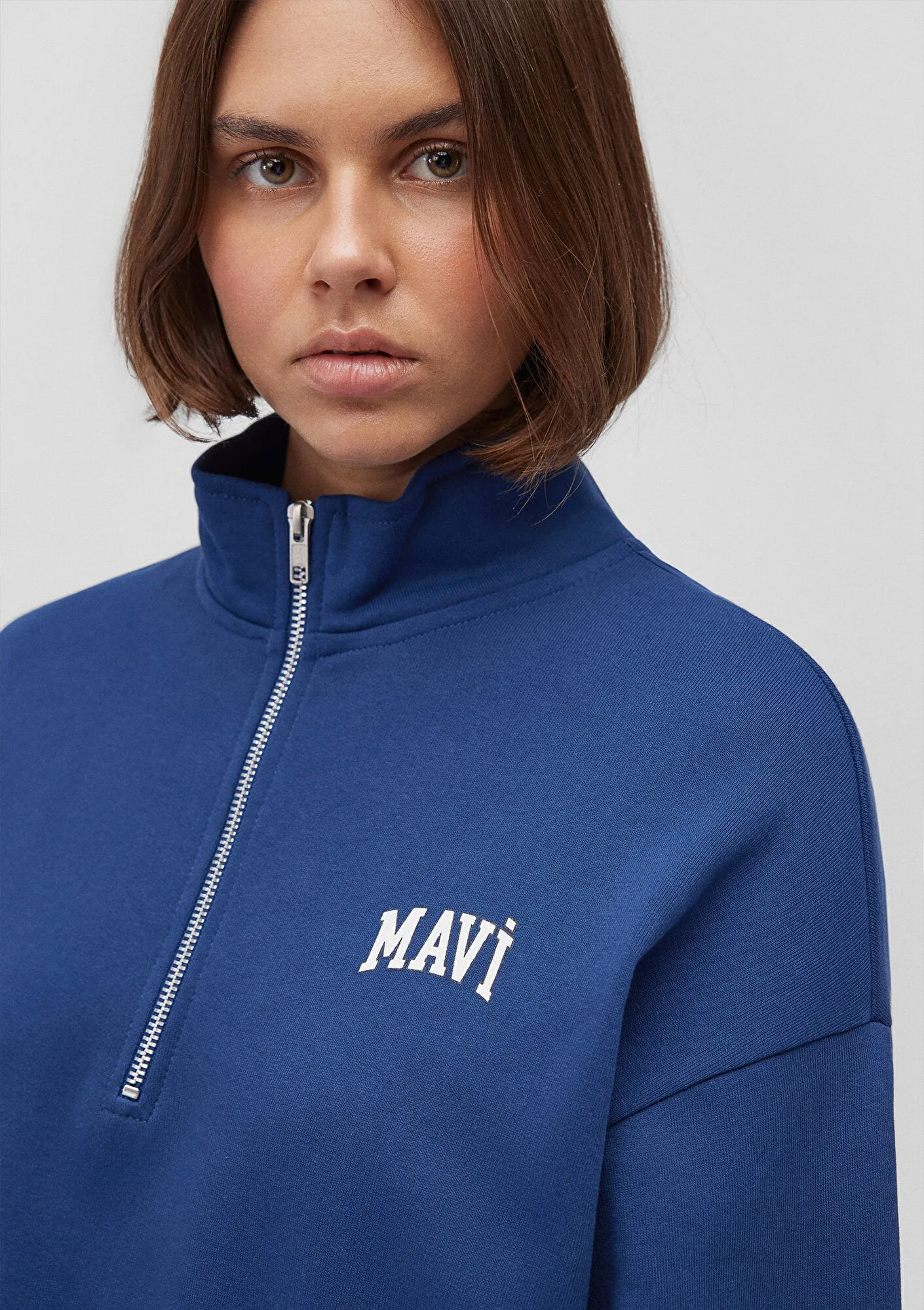 Mavi Logo Printed Navy Half Zip Sweatshirt