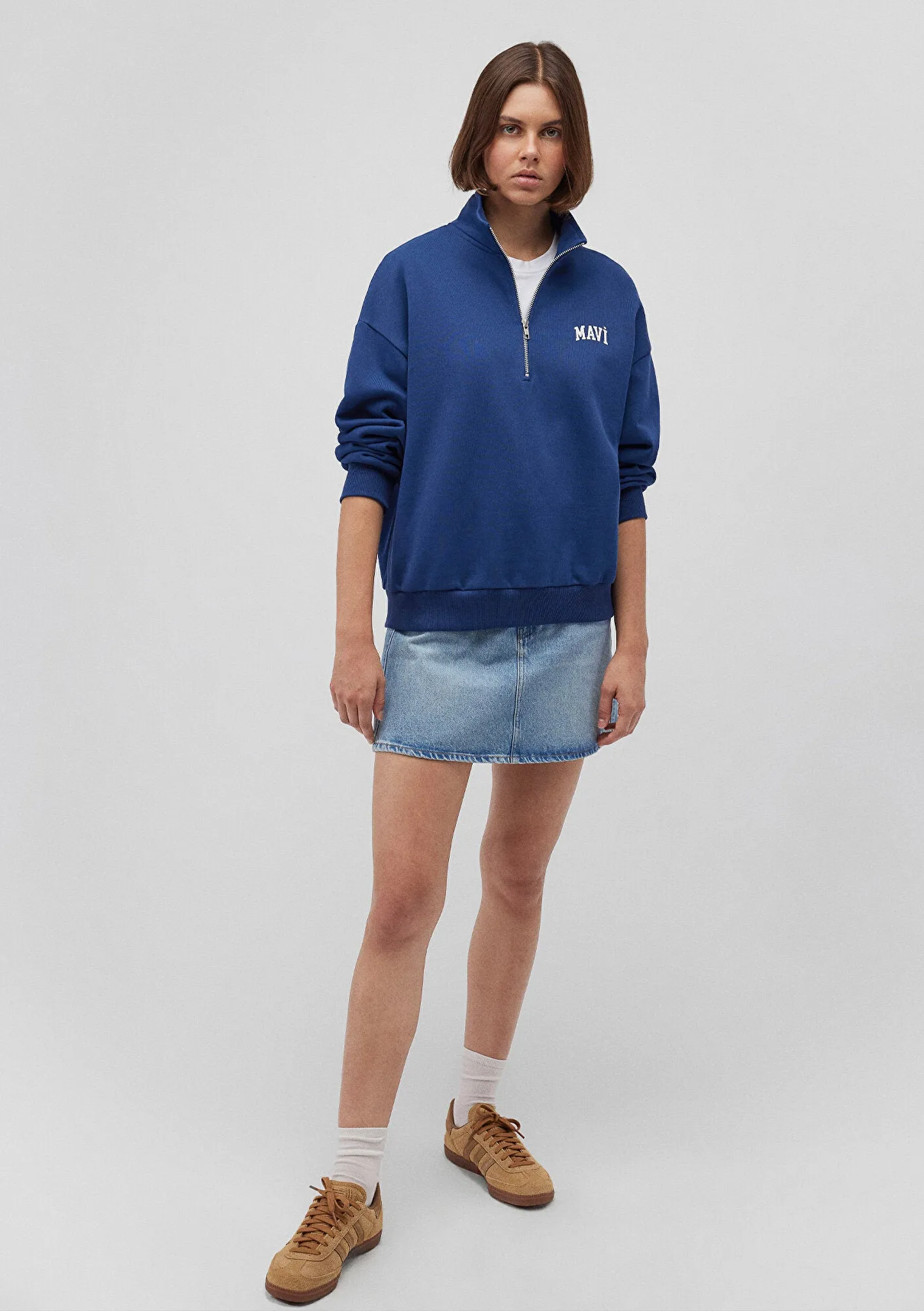 Mavi Logo Printed Navy Half Zip Sweatshirt