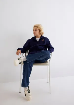 Mavi Logo Printed Navy Hooded Zip Up Sweatshirt