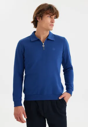 Mavi Yarım Fermuarlı Polo Yaka Pamuklu Regular Fit Erkek Sweatshirt CORE