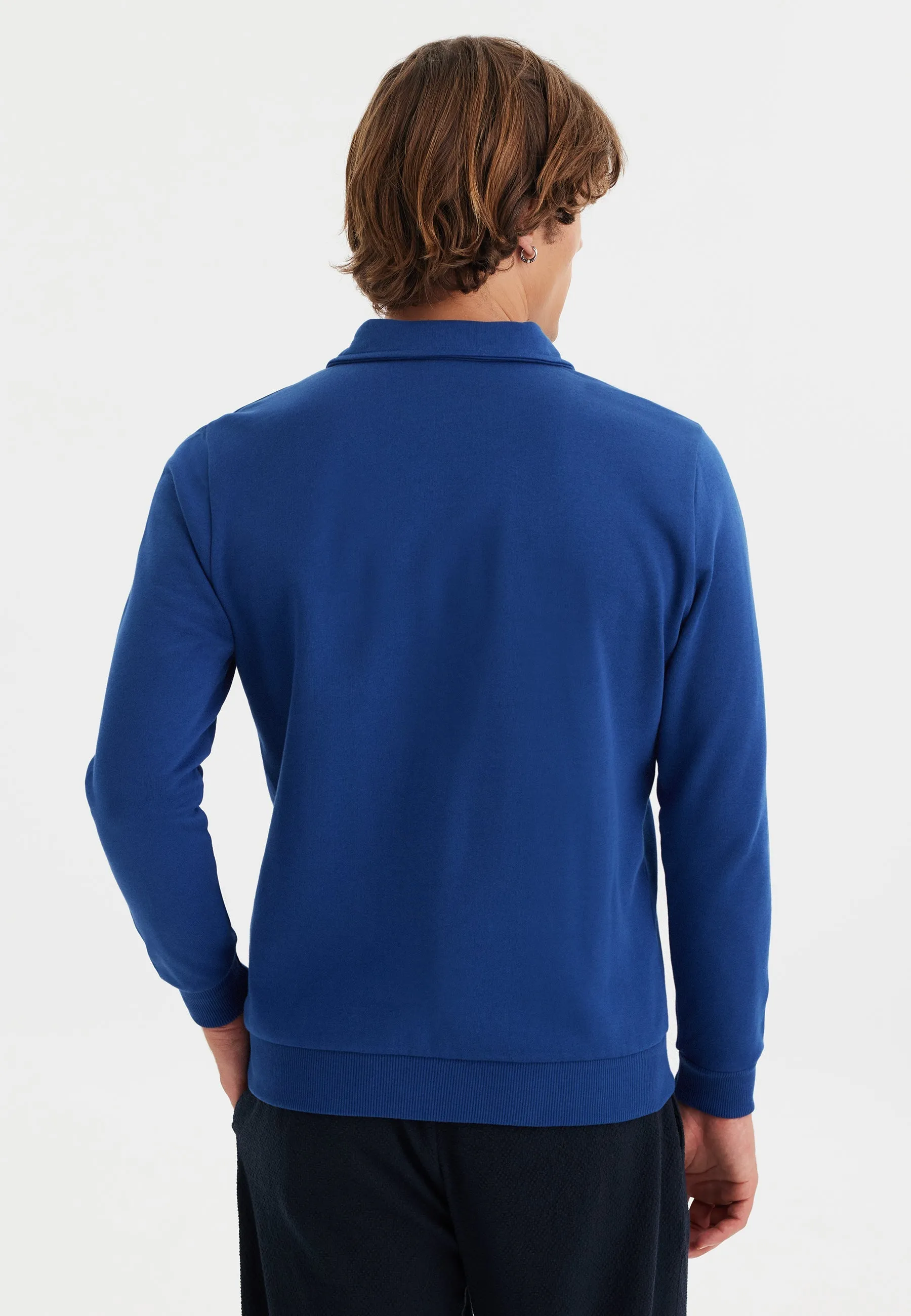 Mavi Yarım Fermuarlı Polo Yaka Pamuklu Regular Fit Erkek Sweatshirt CORE
