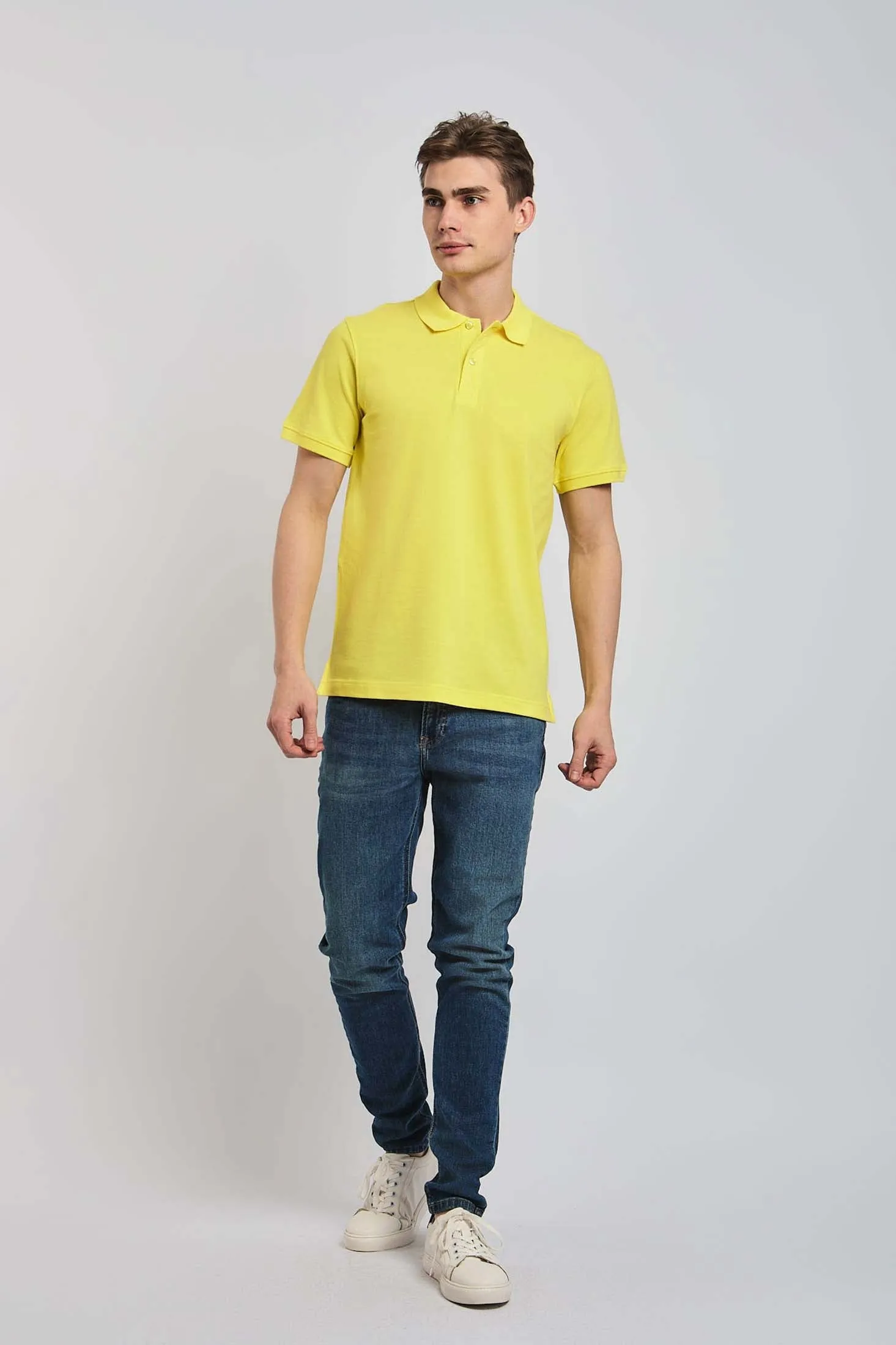 Men Polo Cotton Basic Yellow