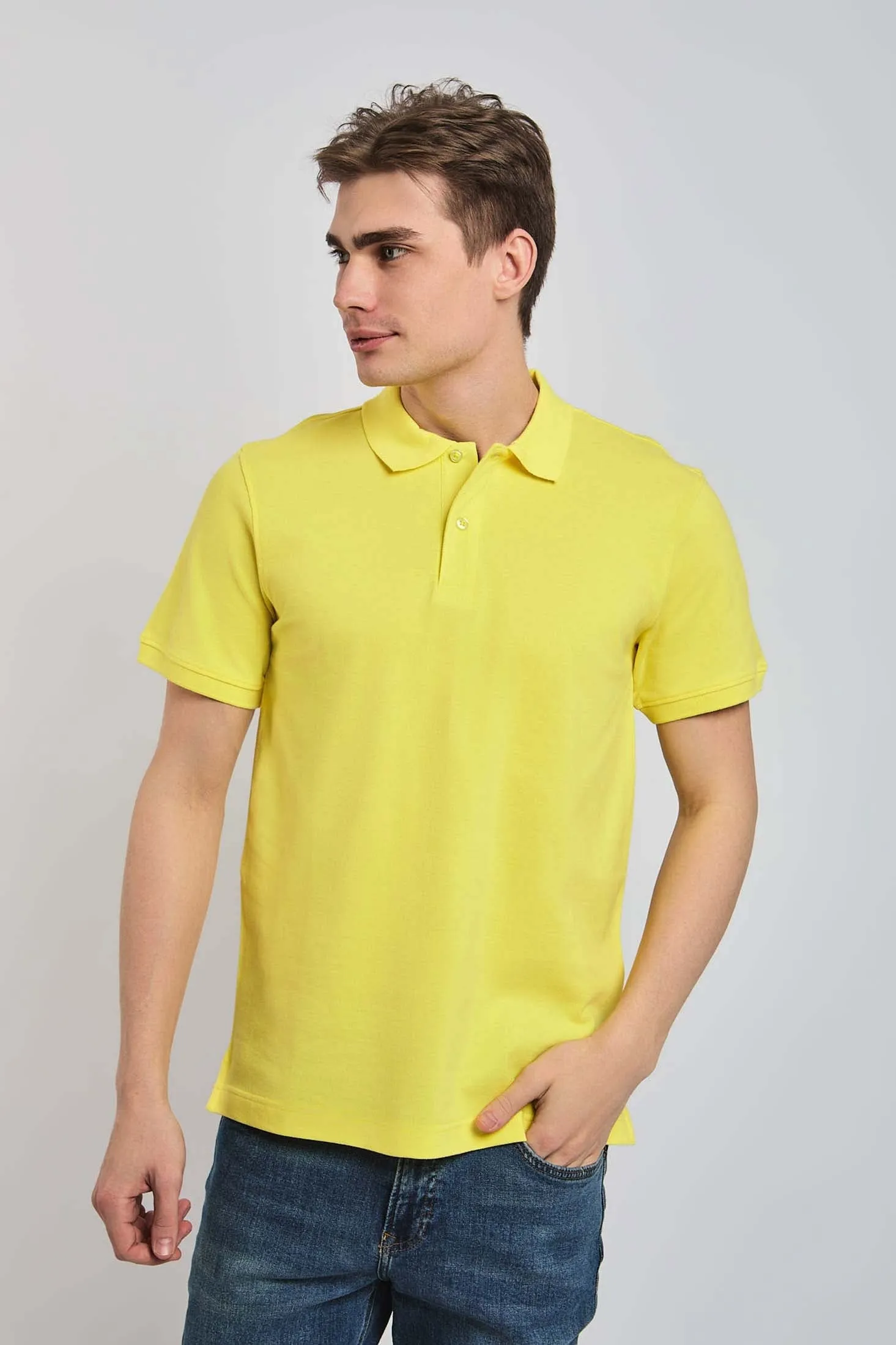 Men Polo Cotton Basic Yellow