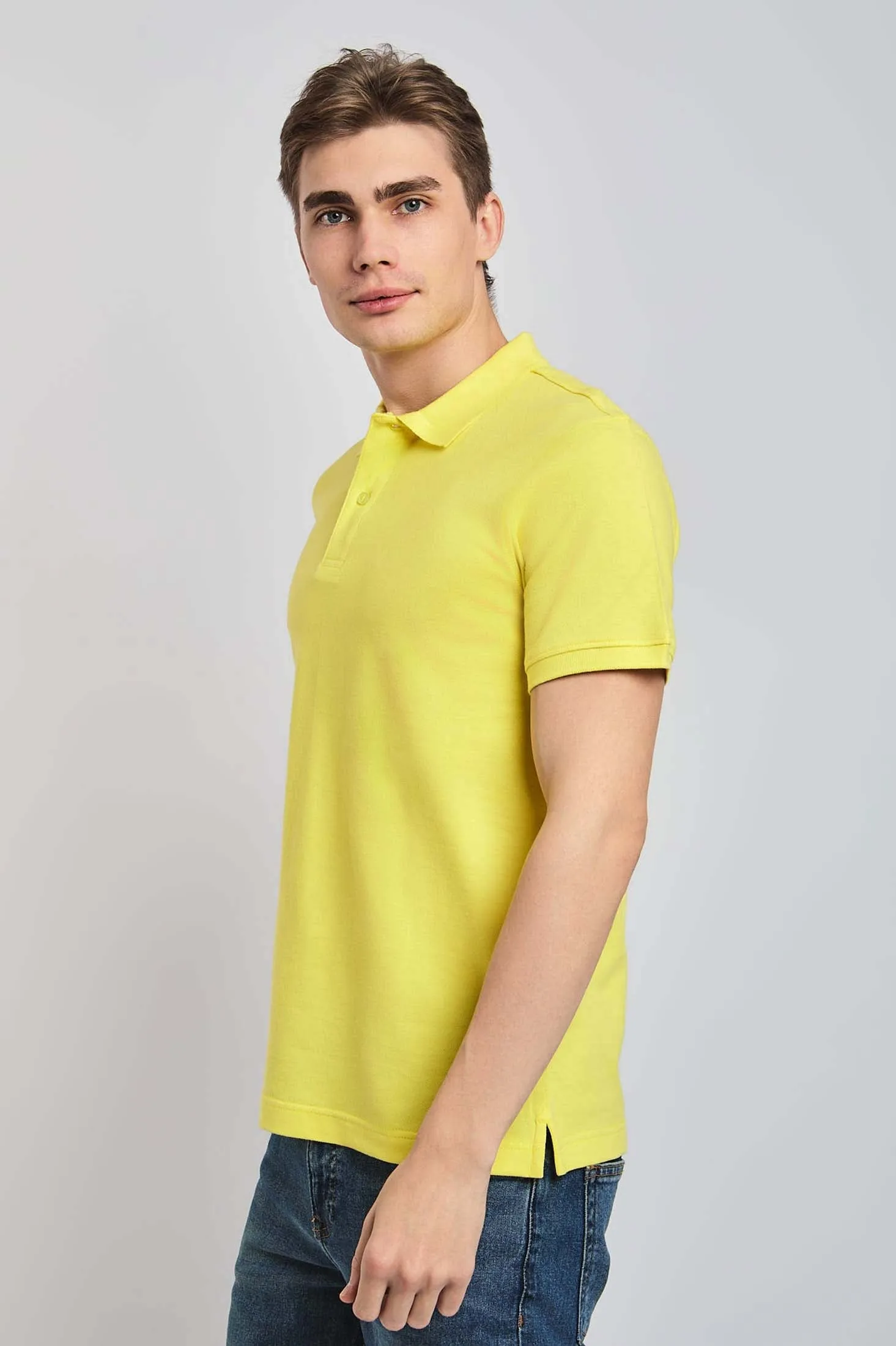 Men Polo Cotton Basic Yellow
