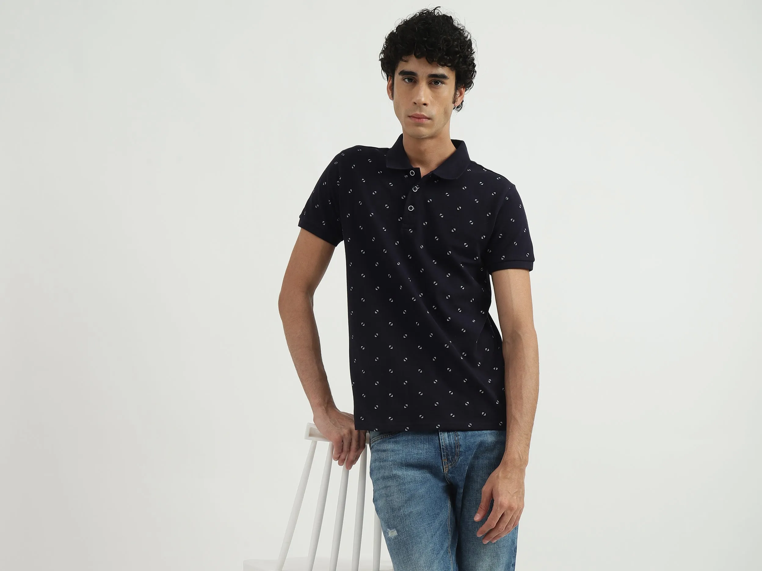 Men Printed Polo Collar T-shirt