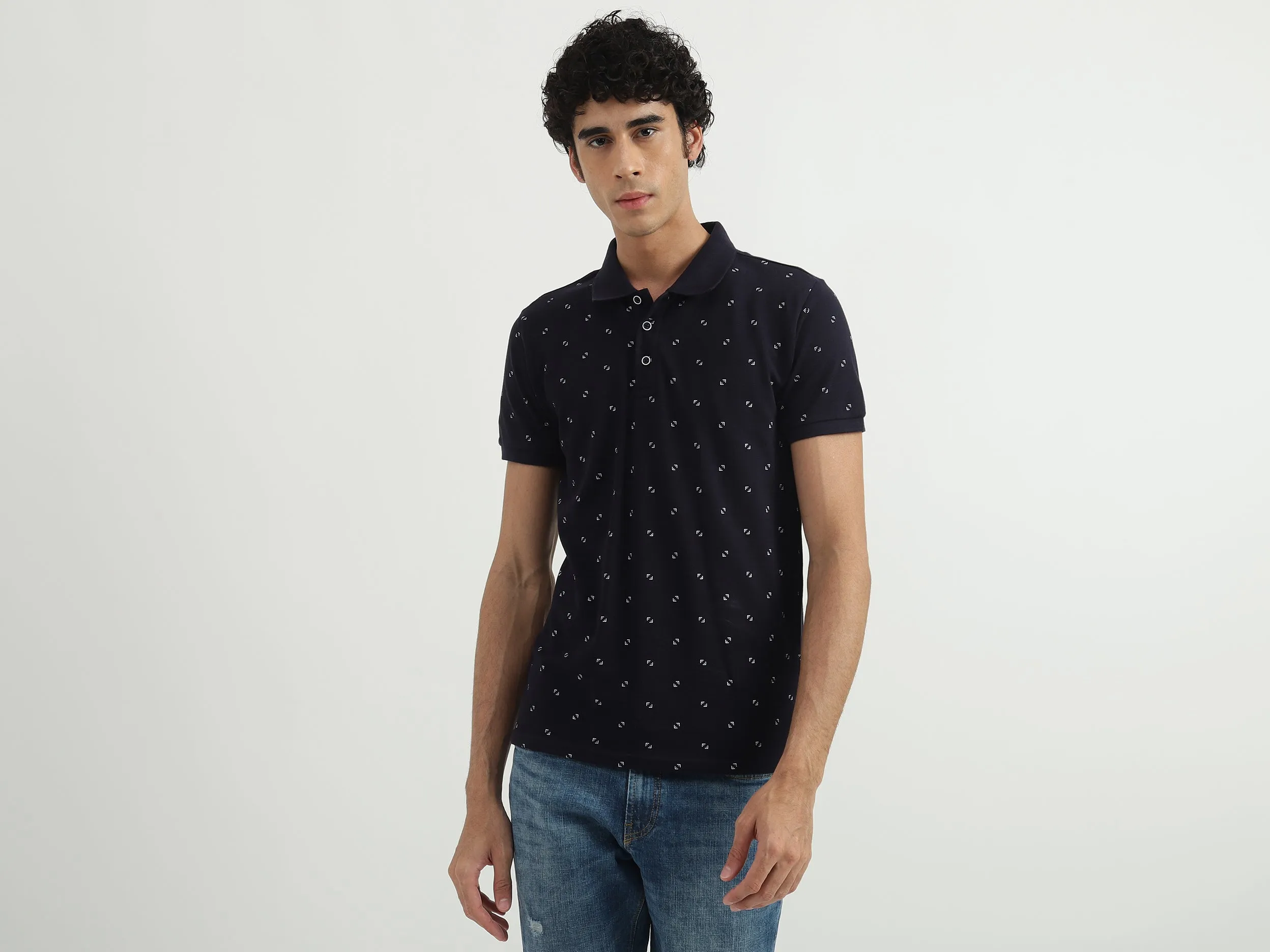 Men Printed Polo Collar T-shirt