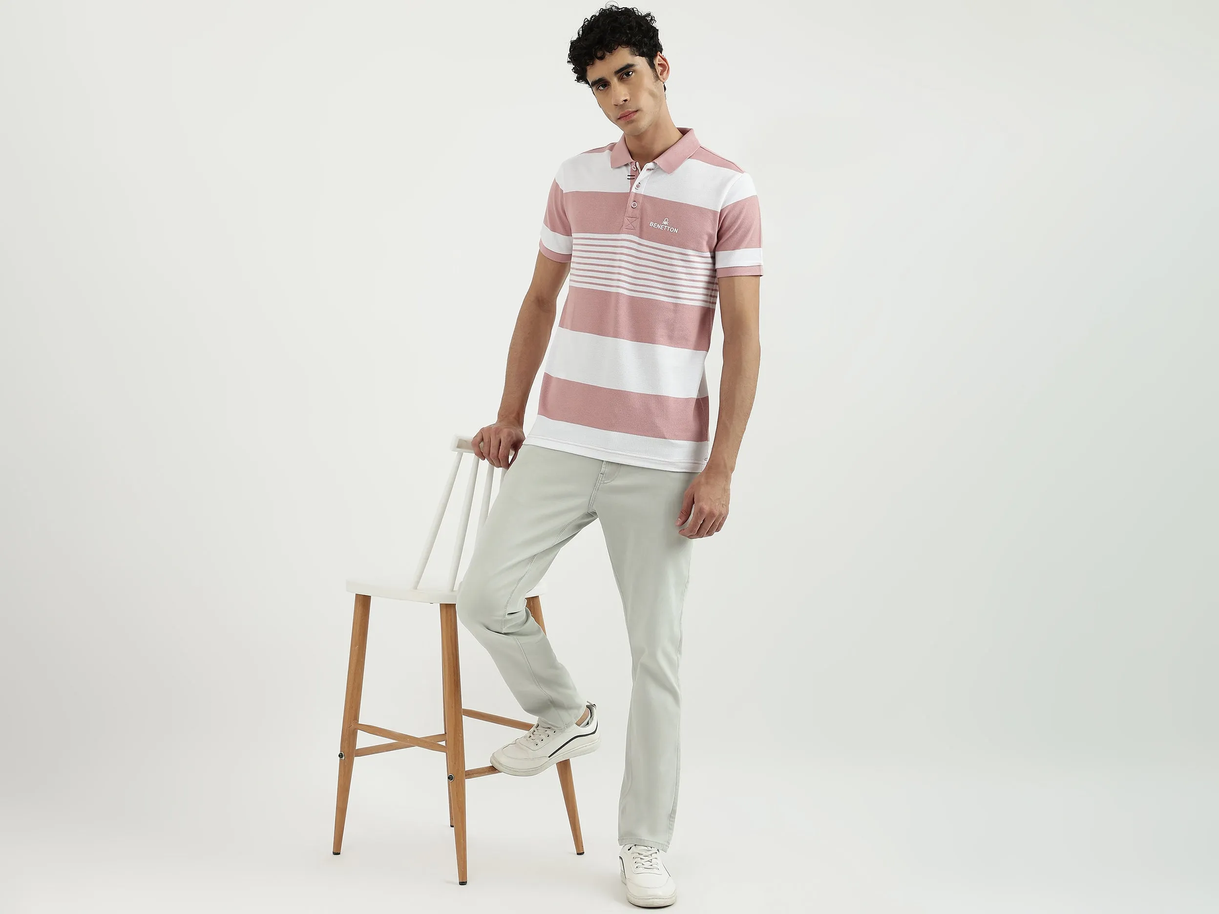 Men Stripe Polo Neck Polo T-Shirt