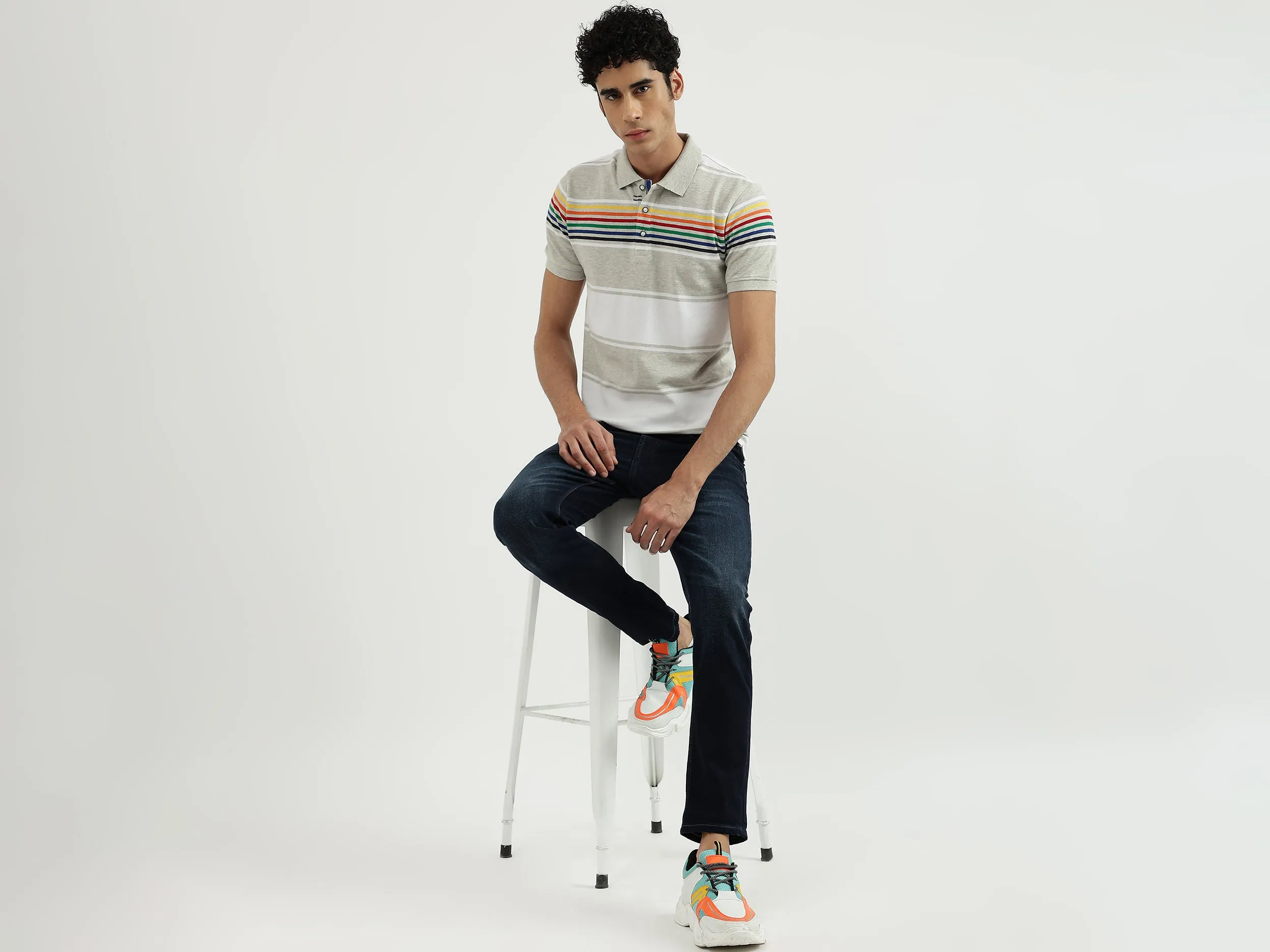 Men Stripe Polo Neck Polo T-Shirt