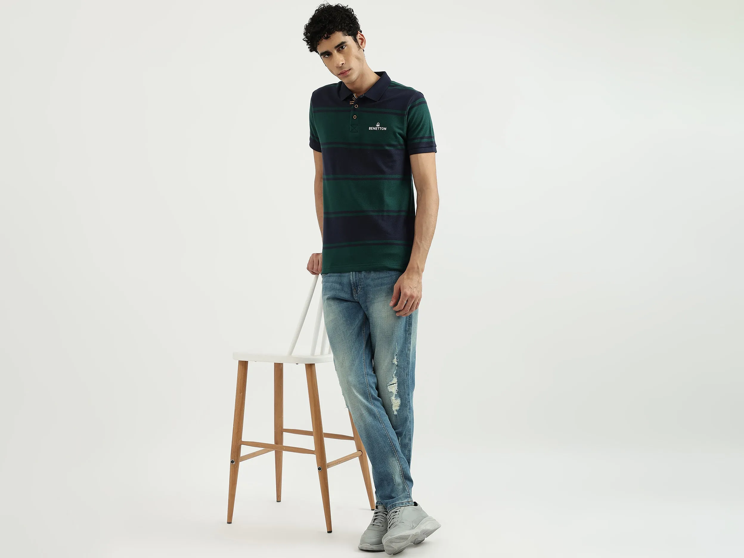 Men Stripe Polo Neck Polo T-Shirt
