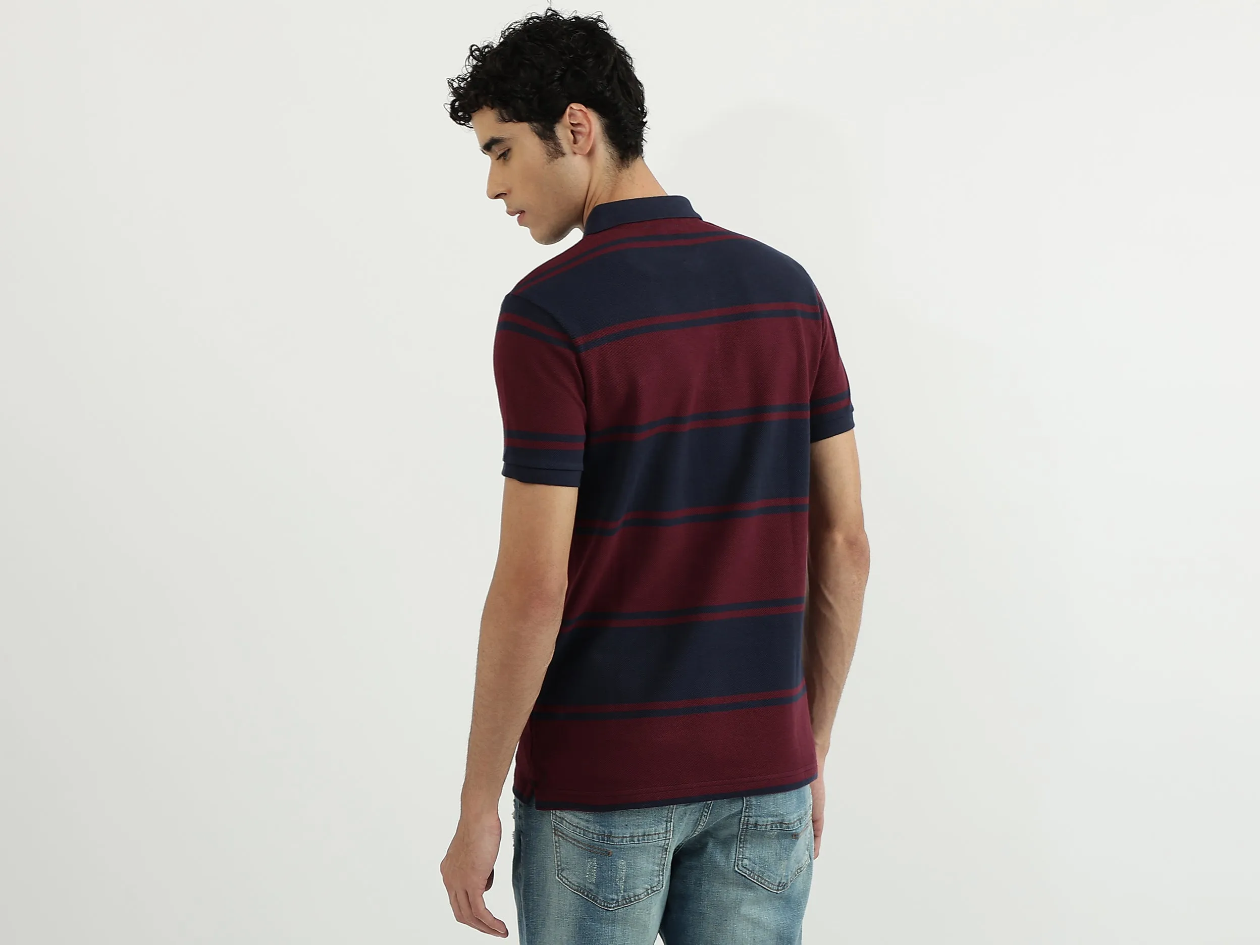 Men Stripe Polo Neck Polo T-Shirt