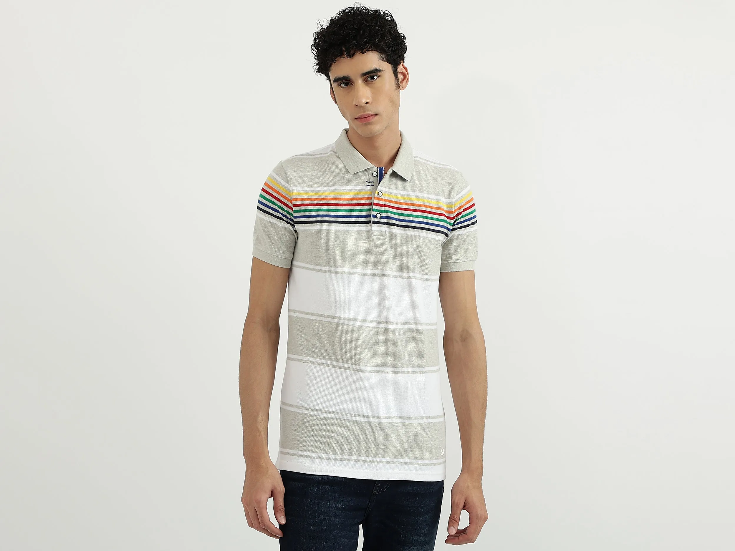 Men Stripe Polo Neck Polo T-Shirt