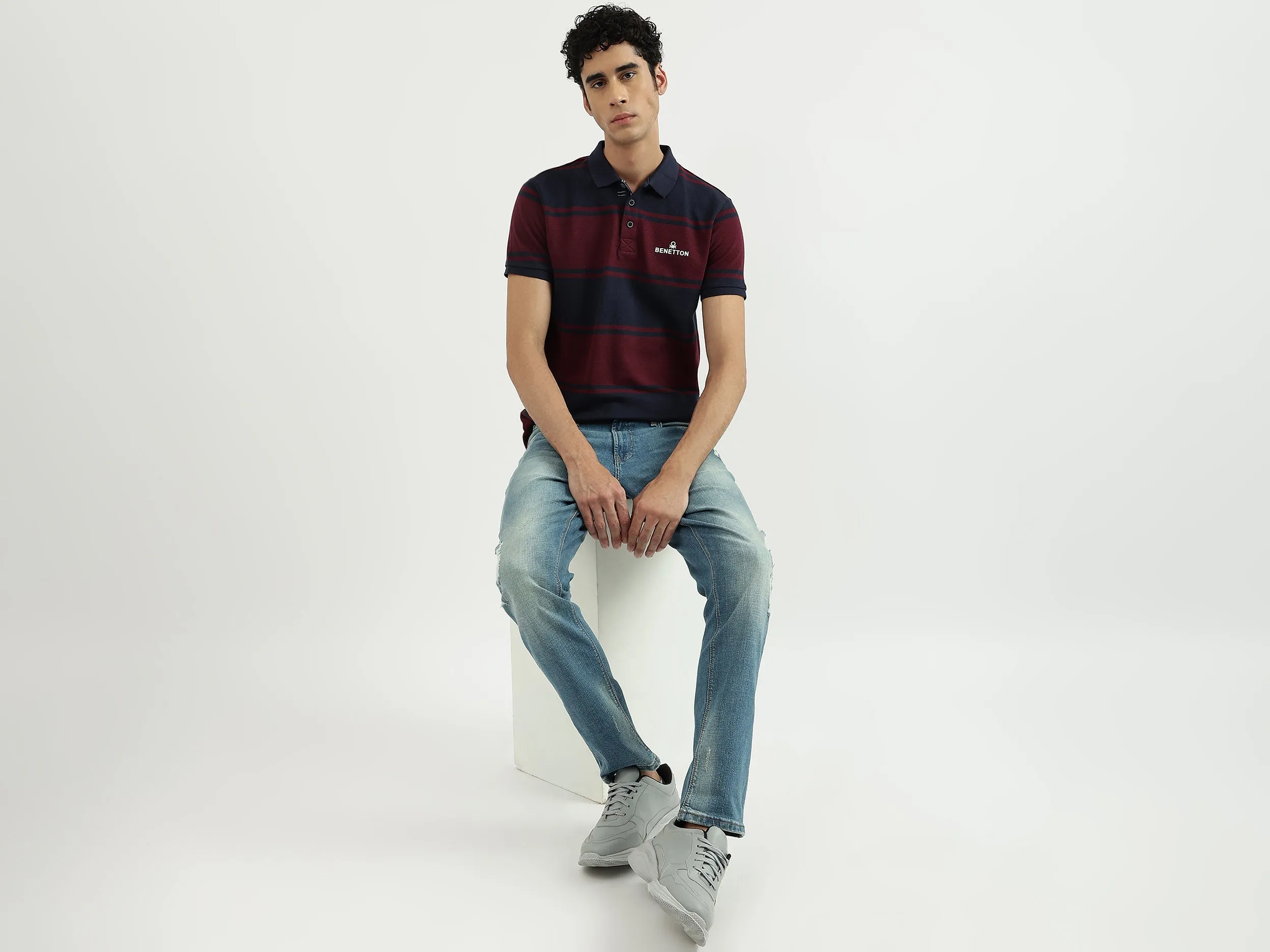 Men Stripe Polo Neck Polo T-Shirt